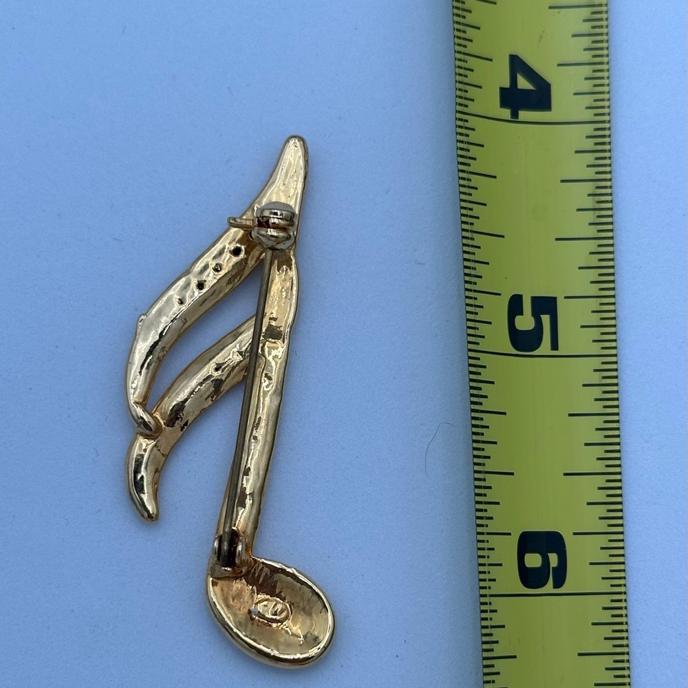 Vintage Gold Music Note Brooch Rhinestone - Picture 2 of 2